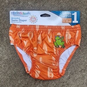 Swim School Swim Diaper Reusable Boy Orange Frog Graphic Size 6 Months 13-18lbs